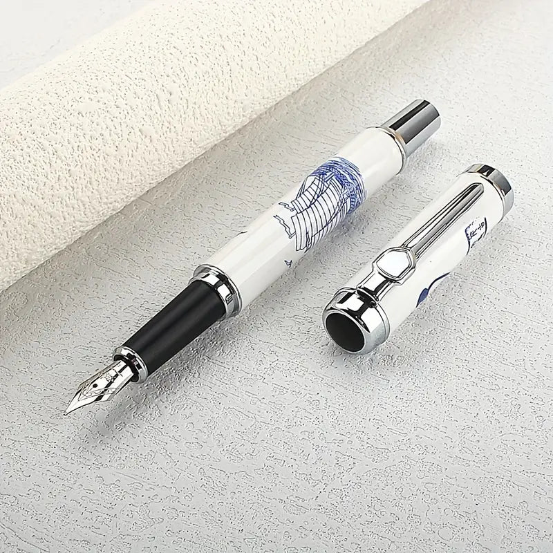 Jinhao 950 Fountain Pen – Blue & White Porcelain Ship Print | Medium Nib