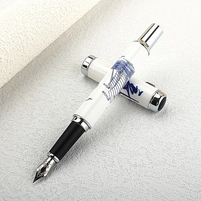Jinhao 950 Fountain Pen – Blue & White Porcelain Ship Print | Medium Nib