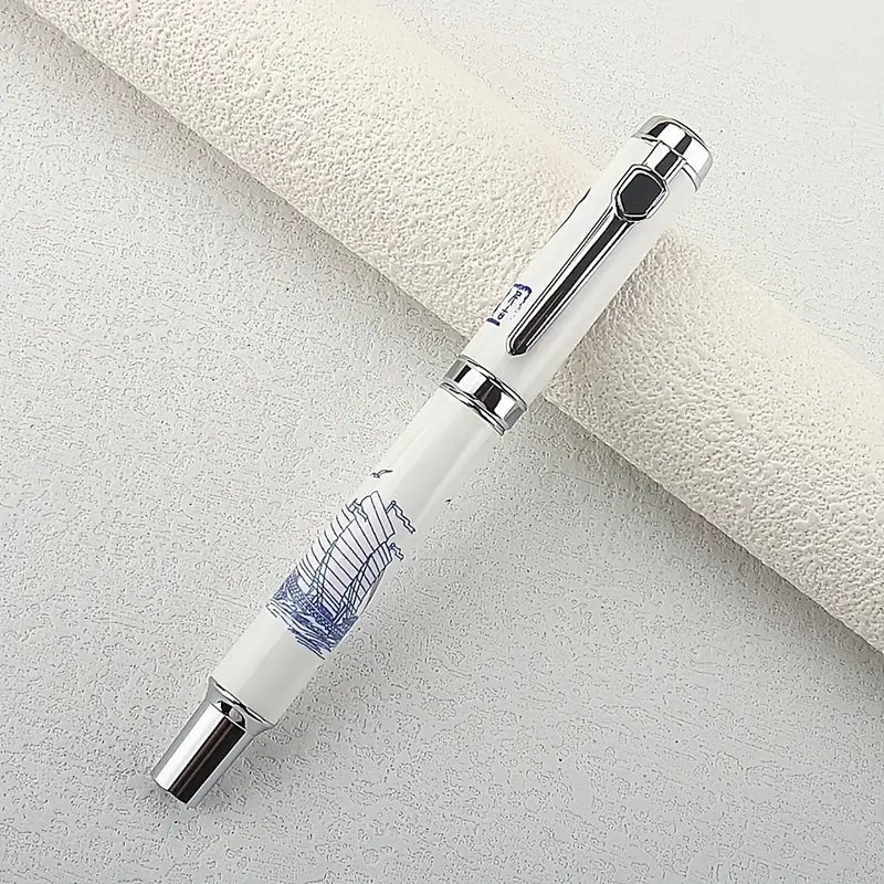 Jinhao 950 Fountain Pen – Blue & White Porcelain Ship Print | Medium Nib