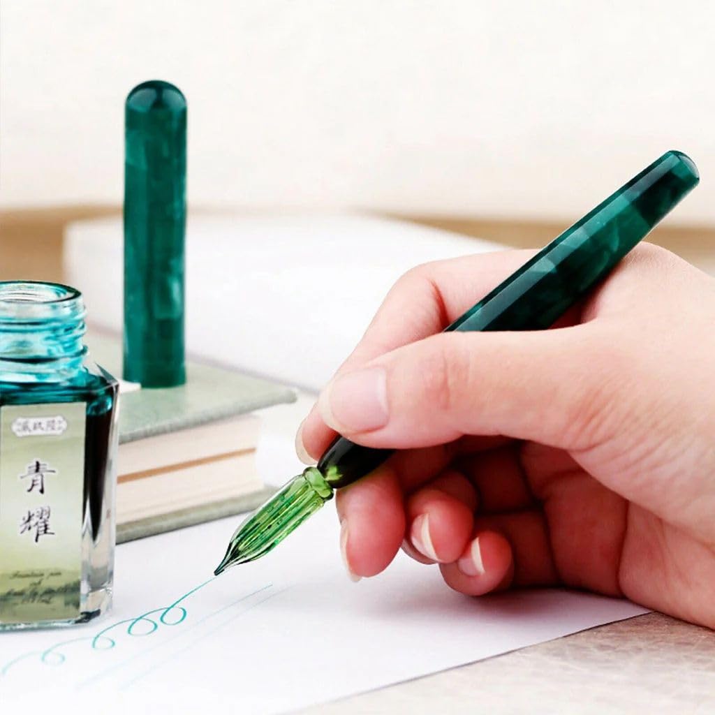 Moonman N10 Glass Dip Pen – Forest Green Acrylic Body with Handcrafted Glass Nib, 0.6–0.8mm, for Writing, Calligraphy & Drawing