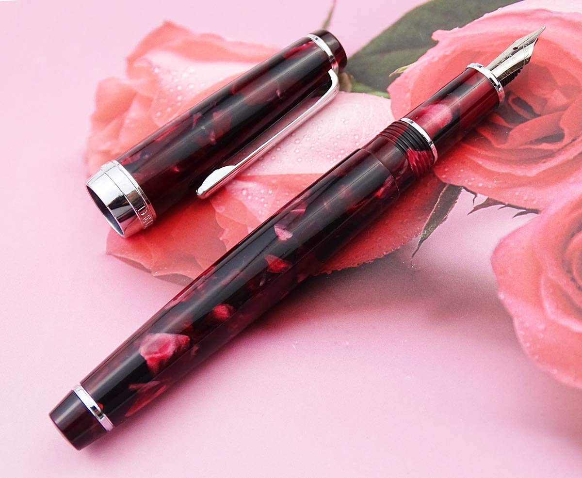 Delike Fountain Pen Fine Nib Burgundy Marble Celluloid with