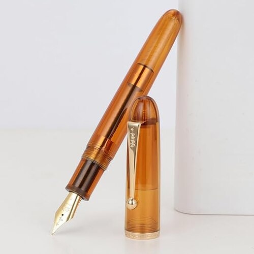 Jinhao 9016 Dadao Series Acrylic Fountain Pen – Fine/Medium Heartbeat Nib, Large Ink Capacity (Transparent Brown)