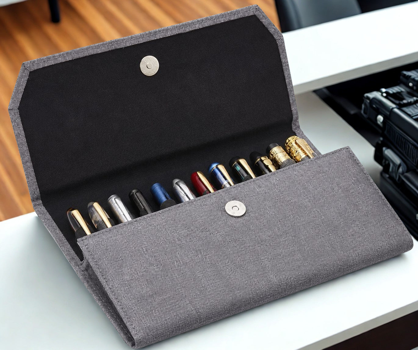 Fountain Pen Case – 12 Slot Fabric Pen Organizer with Magnetic Closure for Fountain Pen Storage & Travel