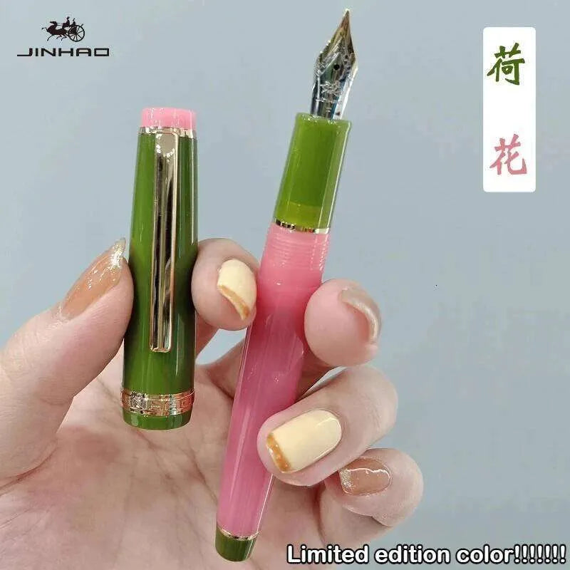 Jinhao 82 Limited Edition Fountain Pen – Lotus & Green, Fine Nib- Gold Trim