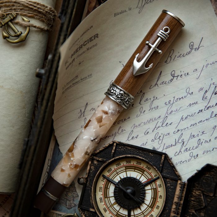 NATAMI Tidebreaker Piston Filling Fountain Pen – Premium Resin & Wood Barrel with Anchor Clip, Fine Nib Luxury Writing Pen for Journaling, Office & Business