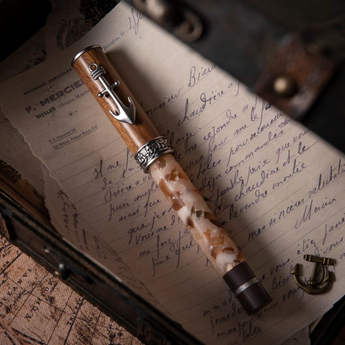 NATAMI Tidebreaker Piston Filling Fountain Pen – Premium Resin & Wood Barrel with Anchor Clip, Fine Nib Luxury Writing Pen for Journaling, Office & Business
