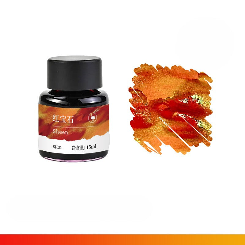 Ostrich Red Ruby Sheen Fountain Pen Ink 15ml – Ruby Red with Golden Orange Metallic Sheen Ink
