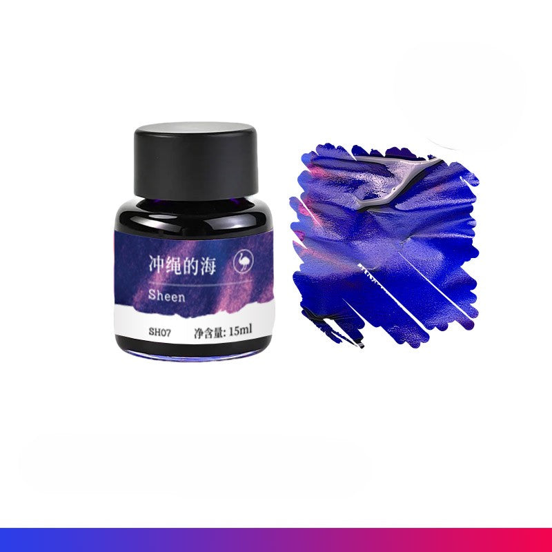 Ostrich Okinawa Sea Sheen Fountain Pen Ink 15ml – Deep Blue with Purple Pink Metallic Sheen Ink