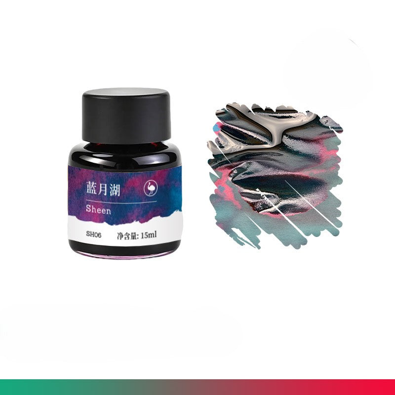Ostrich Blue Moon Lake Sheen Fountain Pen Ink 15ml – Deep Blue with Purple Pink Metallic Sheen Ink