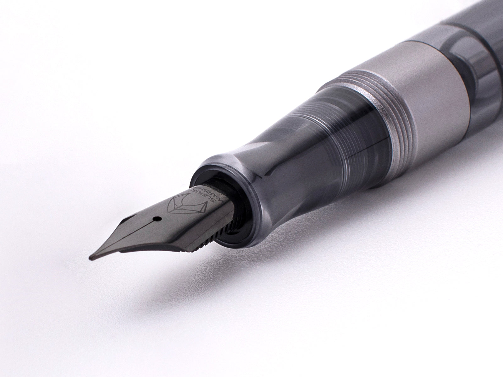 Natami Super Warship Fountain Pen – Fine Nib, Transparent Clear Body, Vacuum Filling System (Black Storms Design)