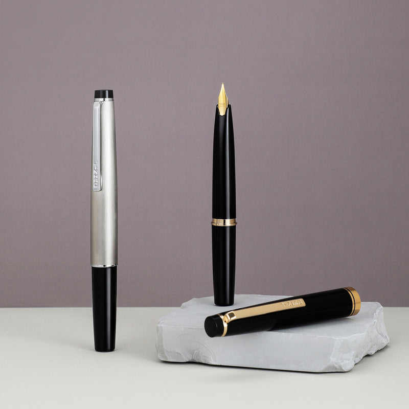 Jinhao 59 Mini Fountain Pen with Converter – Smooth Nib Pocket Fountain Pen, Compact Metal Cap, Smooth Writing Pen for Office, Travel & Gift, Black/Silver