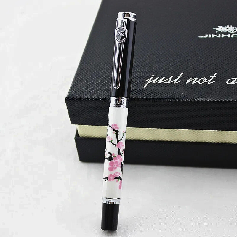 Jinhao 8802 Fountain Pen, Cherry Blossom Painting, Medium Nib, Elegant Writing Pen