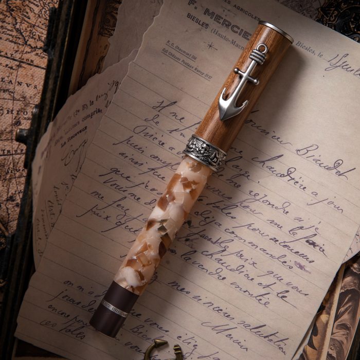 NATAMI Tidebreaker Piston Filling Fountain Pen – Premium Resin & Wood Barrel with Anchor Clip, Fine Nib Luxury Writing Pen for Journaling, Office & Business
