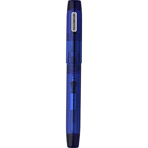 Moonman C3 Eye Dropper Filling Fountain Pen Extra Fine Nib with Ink Converter, Transparent Blue Acrylic Writing Pen Set with Box