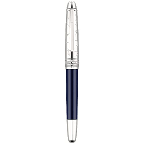 Moonman P135 Blue Resin Fountain Pen Small Extra Fine Nib, Beautiful Oracle Metal Pen Cap Pearl Top