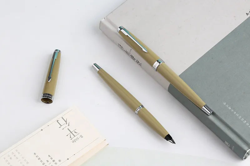 Moonman 80s Brownish Yellow Pocket Fountain Pen – Fine Nib, Silver Clip, Vintage-Inspired Slim Design with Converter