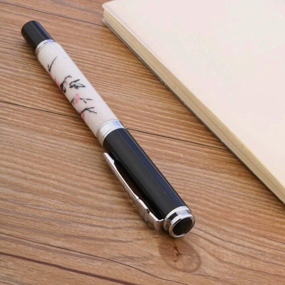 Jinhao 8802 Fountain Pen, Cherry Blossom Painting, Medium Nib, Elegant Writing Pen