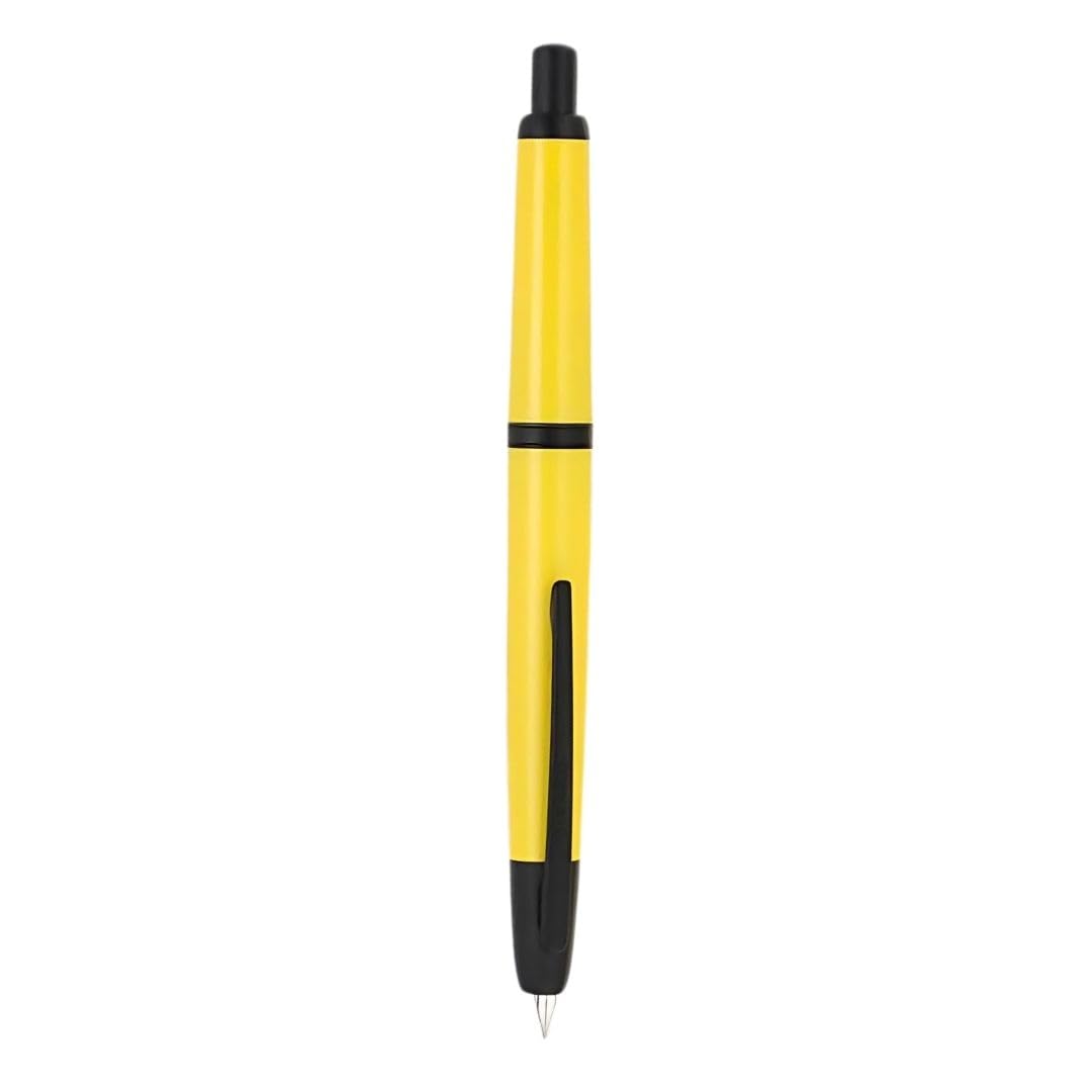 Jinhao 20 Press Retractable Fountain Pen –Lemon Yellow Colors – Plastic Body (Black clip) -  Fine & Extra Fine Nib with Converter – Smooth Writing Daily Pen (No Ink Included)