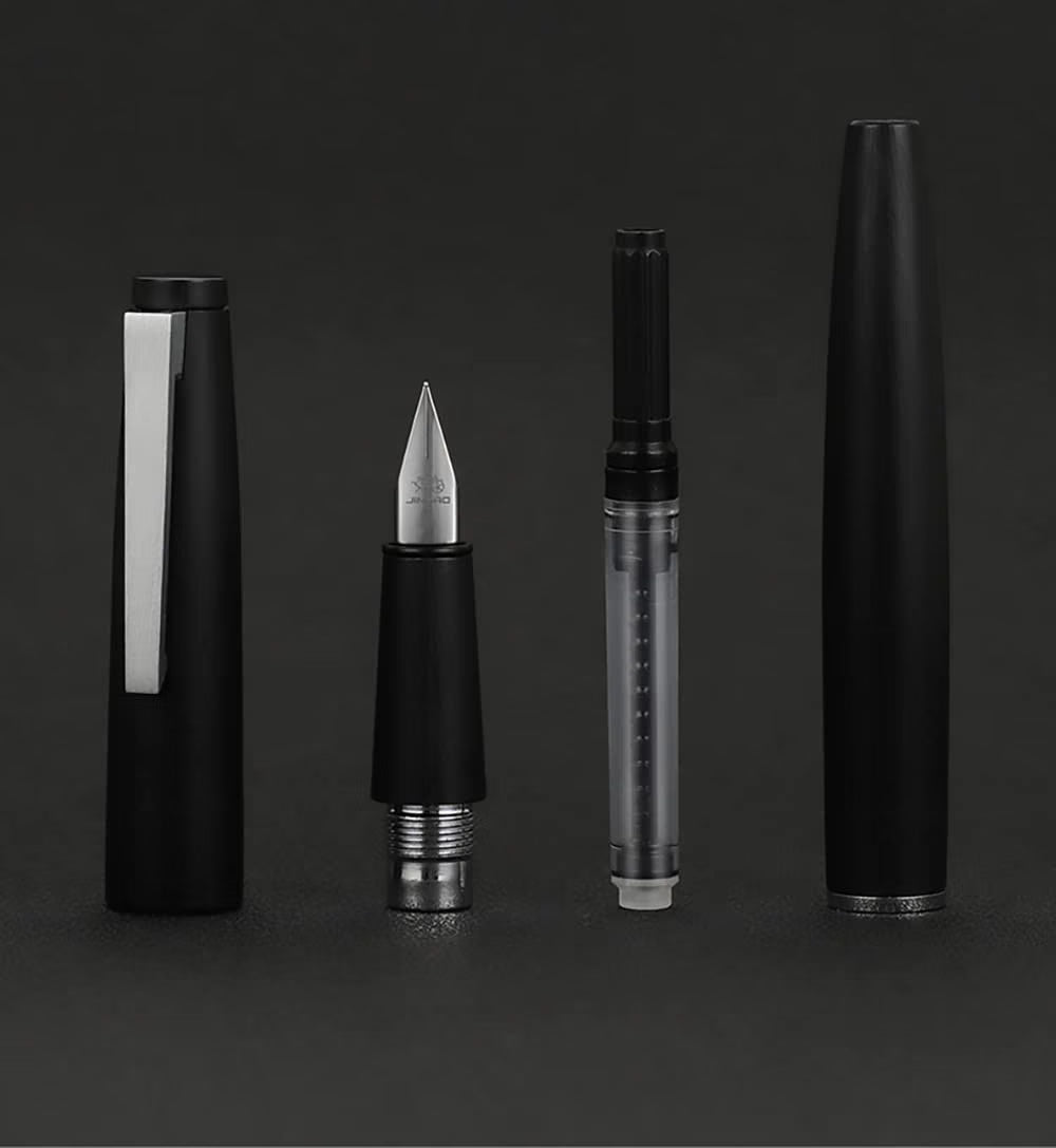 Jinhao 80 Black Fiber Brushed Fountain Pen, Iridium Fine and Silver Nib with Ink Converter (Silver Clip)