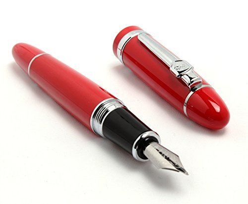 Jinhao 159 Heavyweight Signature Fountain Pen – Shiny Red with Silver Trims, Streamlined Design, Medium Nib & Ink Converter