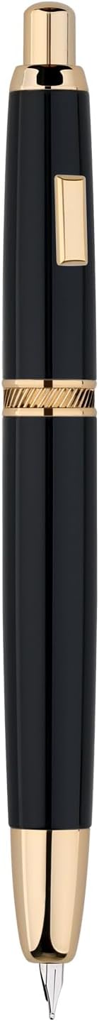 Moonman A1 Press Fountain Pen – Fine Nib Retractable Black & Gold Writing Set with Converter (No Clip Version)
