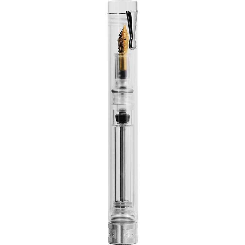 Moonman V1 Vacuum Filling Fountain Pen Extra Fine Nib, Transparent Acrylic Demonstration Writing Gift Pen with Box (Silver Clip)