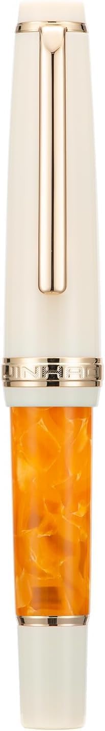 Jinhao 82 Mini Fountain Pen With Extra Fine , Smooth Writing Pocket Pen, Gold Trim, Acrylic Marble Orange, Includes Converter