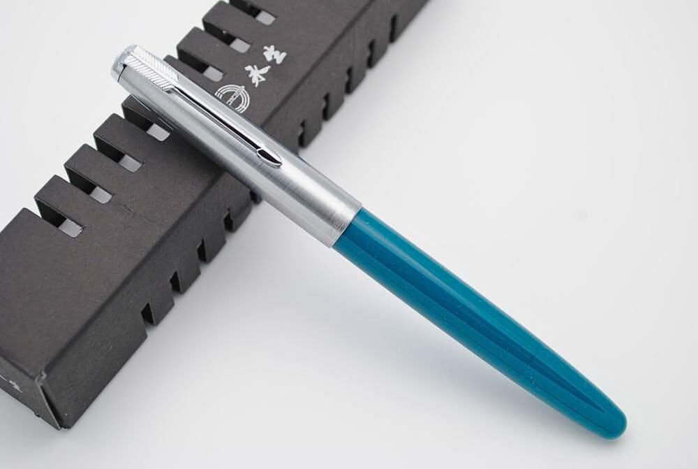 Wing Sung 601 Steel Cap Vacumatic Fountain Pen with Ink Window, Extra Fine Nib (Blue-Green)
