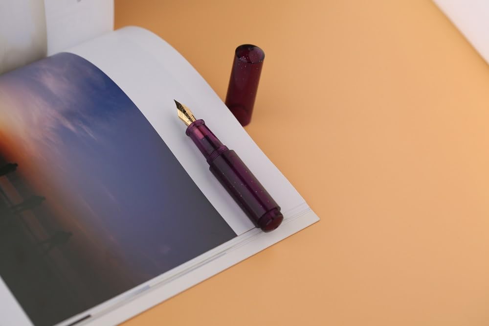 Moonman Wancai Mini Fountain Pen – Starry Purple Acrylic Pocket Pen, Extra Fine & Fine Iridium Nib, Eyedropper Filling System