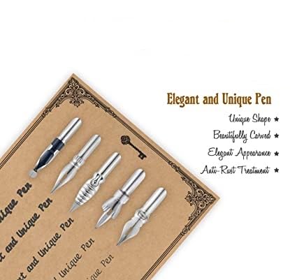 Feather Quill Pen and Ink Set – Antique Calligraphy Dip Pen with 5 Extra Nibs, Vintage Writing & Calligraphy Set