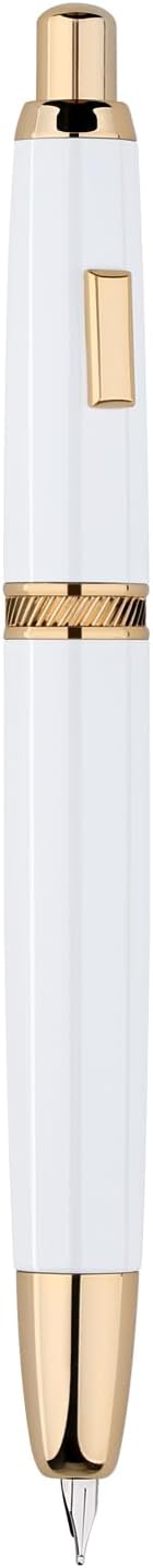 Moonman A1 Press Fountain Pen – Extra Fine Nib, Retractable White & Gold Writing Set with Converter (No Clip Version)