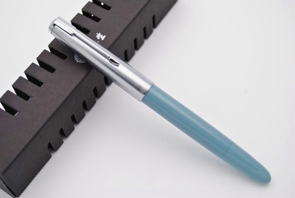 Wing Sung 601 Steel Cap Vacumatic Fountain Pen with Ink Window, Extra Fine Nib (Lake Blue)