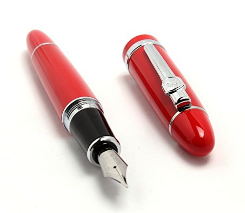 Jinhao 159 Heavyweight Signature Fountain Pen – Shiny Red with Silver Trims, Streamlined Design, Medium Nib & Ink Converter