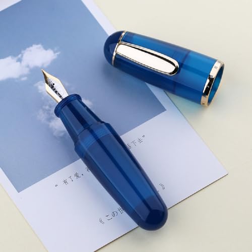 Moonman Q1 Mini Fountain Pen With Eyedropper Filling, Extra Fine Nib, Resin Body, Short Pocket Pen, Large Capacity ( Transparent Blue )
