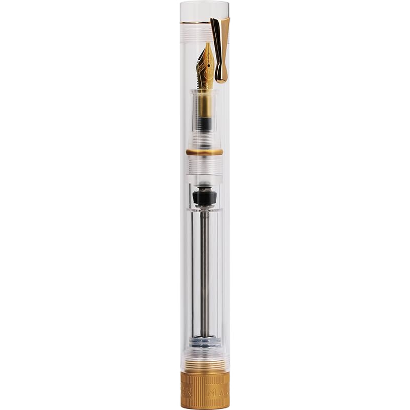Moonman Majohn V1 Vacuum Filling Fountain Pen Extra Fine Nib, Transparent Acrylic Demonstration Writing Gift Pen with Box (Golden Clip)