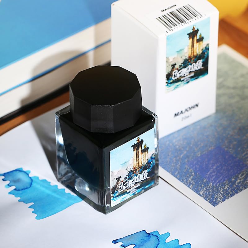 Moonman Magic City Turquoise Blue Gold Powder Shimmer Fountain Pen Ink – Suzhou Creek, 20ml Bottled Ink for Calligraphy, Journaling & Creative Writing