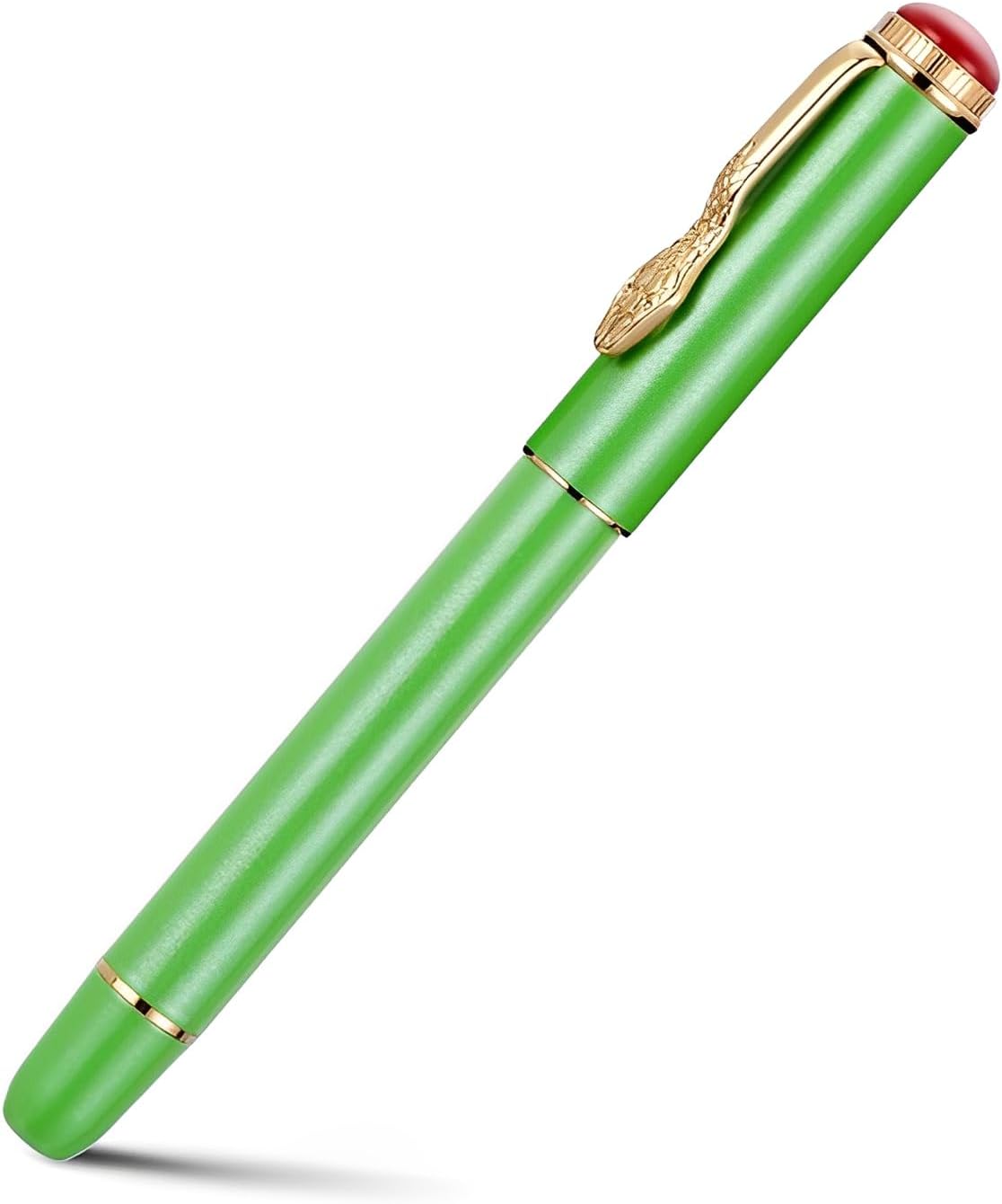 Jinhao 025 Fountain Pen Extra Fine Nib – Retro Snake Clip Design, Smooth Writing Metal Pen with Ink Converter – Calligraphy & Daily Writing Gift for Collectors & Writers