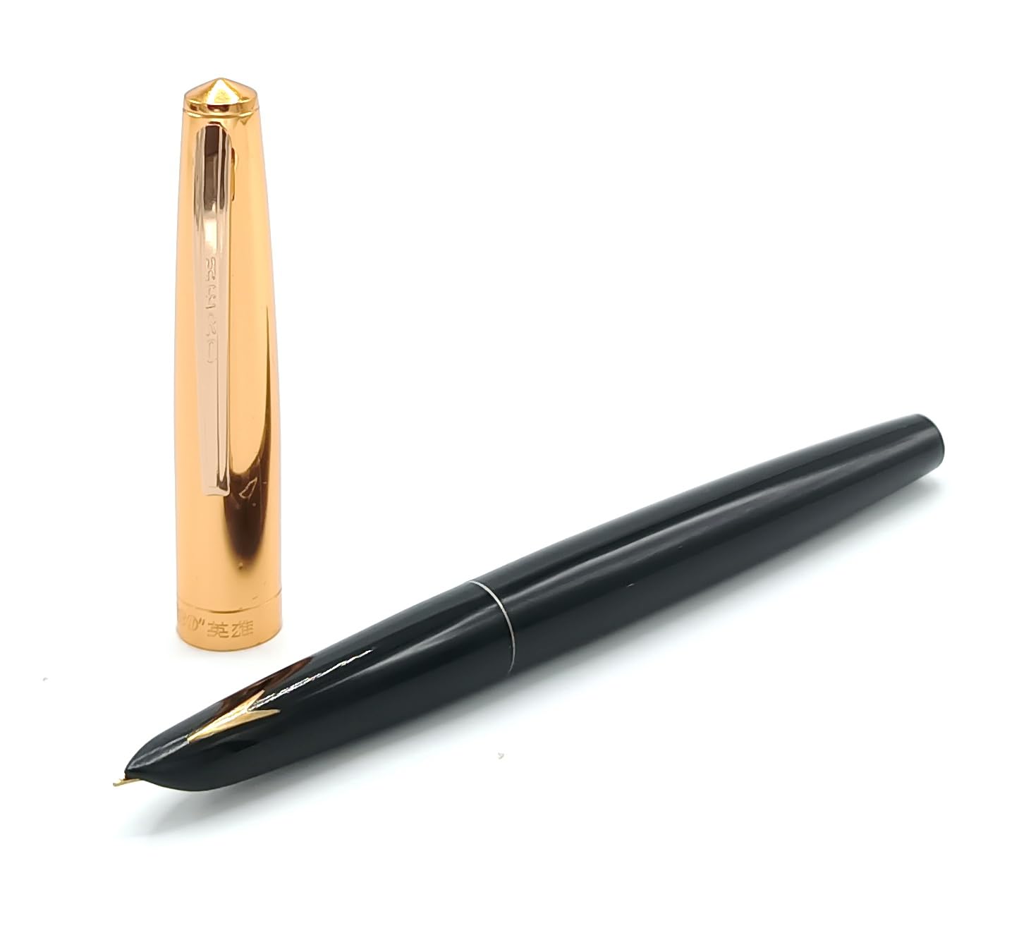 Hero Pen 330 Original Fountain Pen – Iridium Tipped Fine Nib, Gold Cap, Black Body