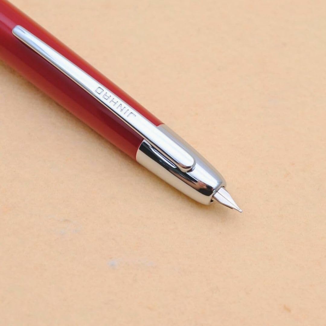 Jinhao 20 Press Retractable Fountain Pen –Palace Red Colors – Plastic Body(Silver Clip) – Fine & Extra Fine Nib with Converter –  Smooth Writing Daily Pen (No Ink Included)