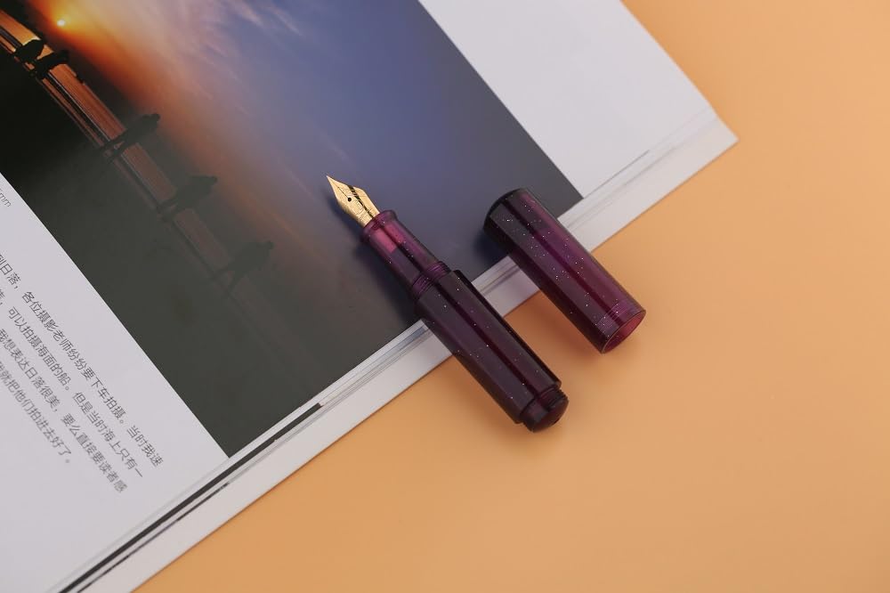 Moonman Wancai Mini Fountain Pen – Starry Purple Acrylic Pocket Pen, Extra Fine & Fine Iridium Nib, Eyedropper Filling System