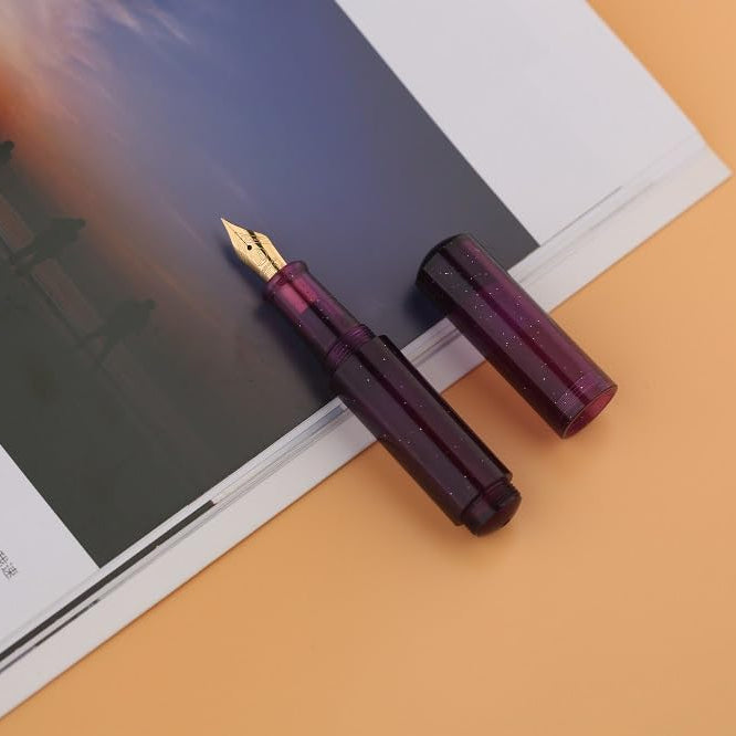 Moonman Wancai Mini Fountain Pen – Starry Purple Acrylic Pocket Pen, Extra Fine & Fine Iridium Nib, Eyedropper Filling System