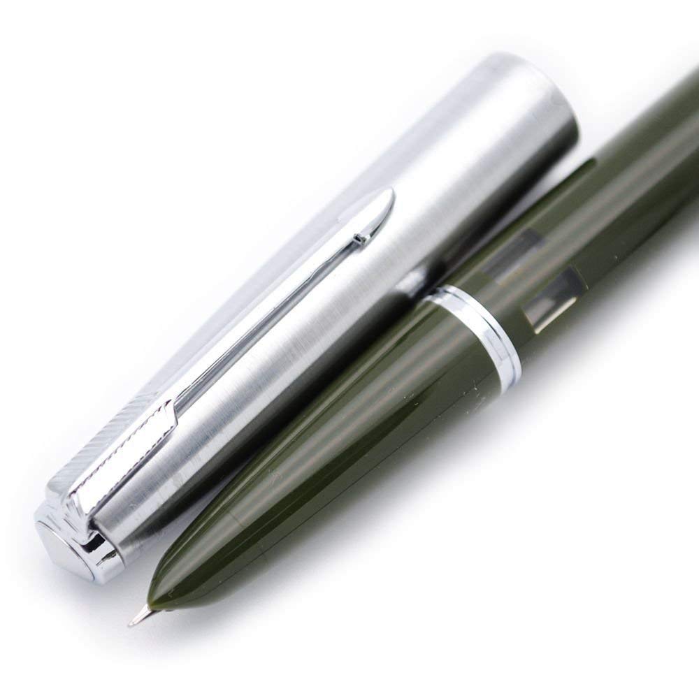 Wing Sung 601 Steel Cap Vacumatic Fountain Pen – Parrot Green with Ink Window, Fine Nib, Box Included