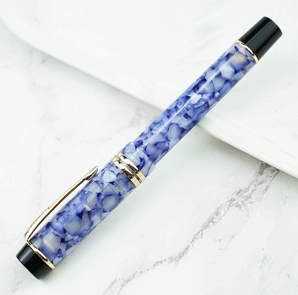 Moonman M600S Crystal Blue Fountain Pen – Medium Iridium Nib, Golden Trim, Elegant Writing Gift