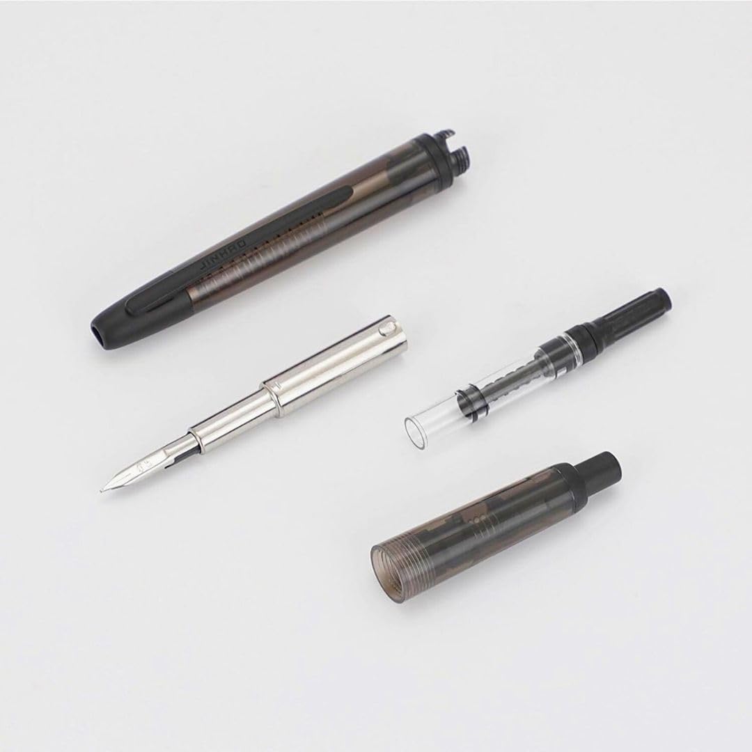 Jinhao 20 Press Retractable Fountain Pen – Transparent Black Colors –  Plastic Body (Black clip) -Fine & Extra Fine Nib with Converter – Smooth Writing Daily Pen (No Ink Included)