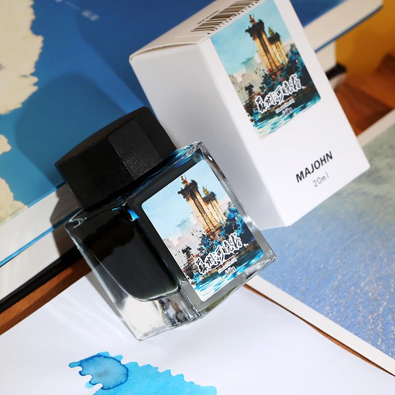 Moonman Magic City Turquoise Blue Gold Powder Shimmer Fountain Pen Ink – Suzhou Creek, 20ml Bottled Ink for Calligraphy, Journaling & Creative Writing