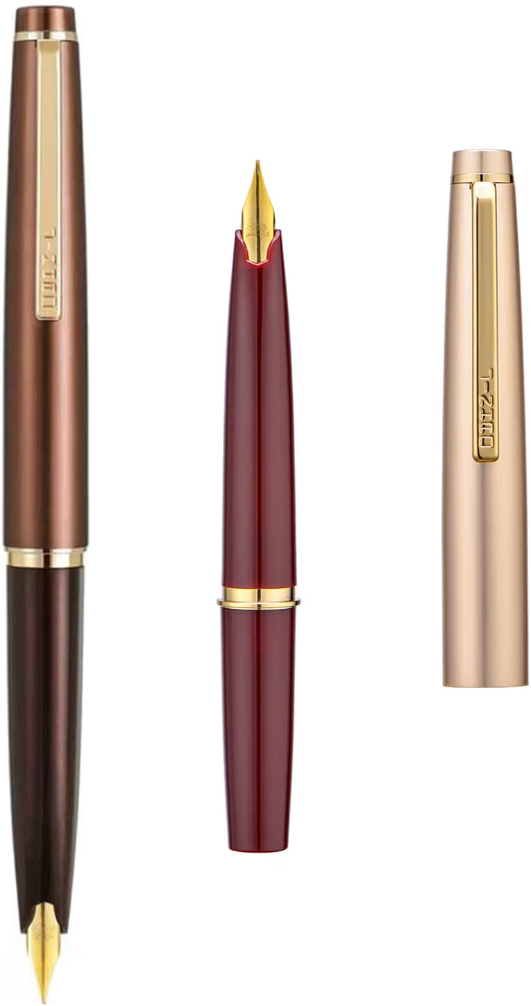 2 Pcs Jinhao 59 Mini Fountain Pen Combo – Champagne Gold & Coffee Brown