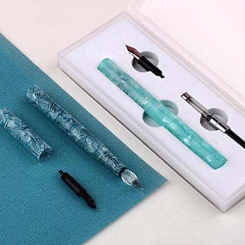 Moonman N6 Fountain Pen - Extra Fine Fude Nib/Glass Dip Nib - Blue Green
