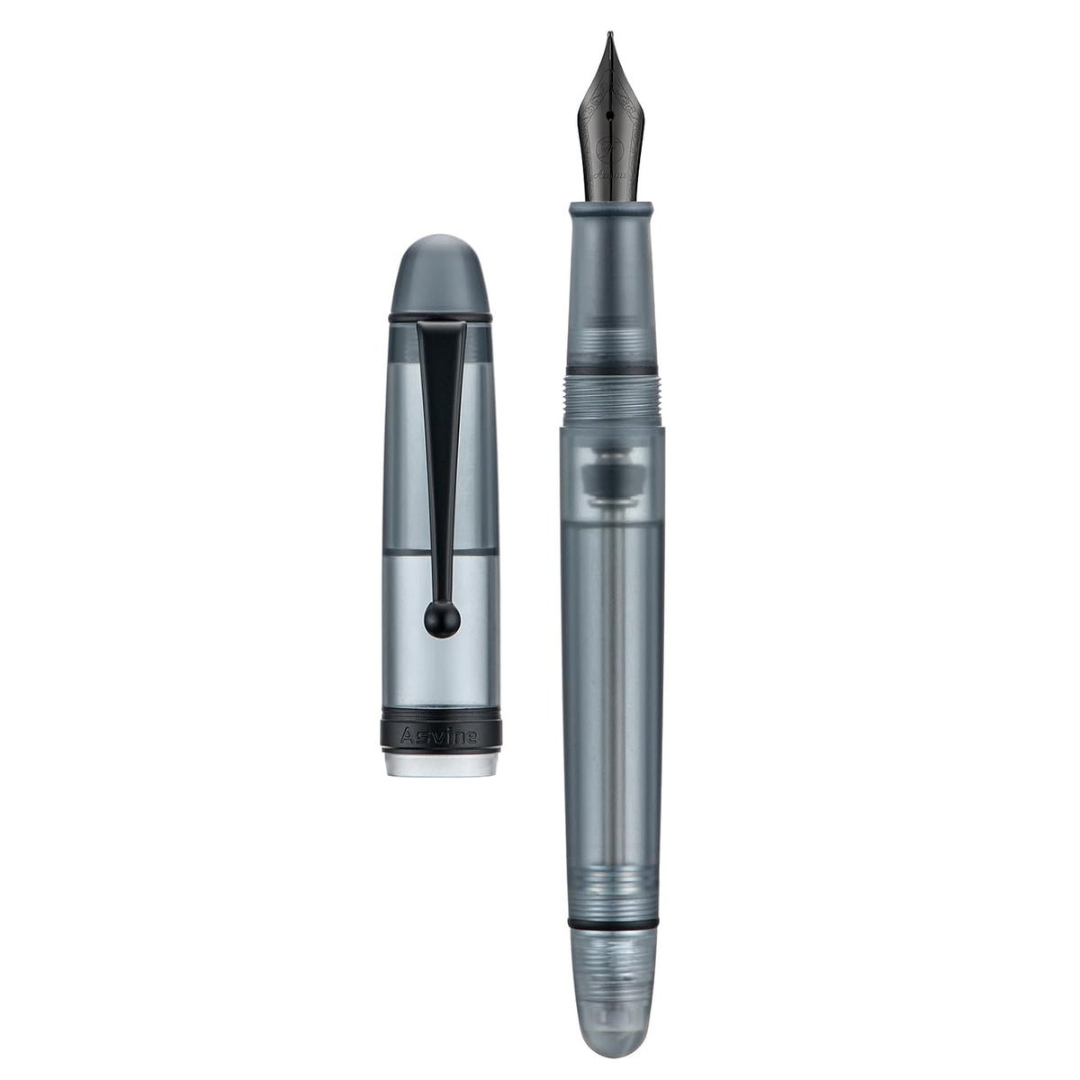 Asvine V126 Matt Black Vacuum Filling Fountain Pen, Black Trim Demonstrator