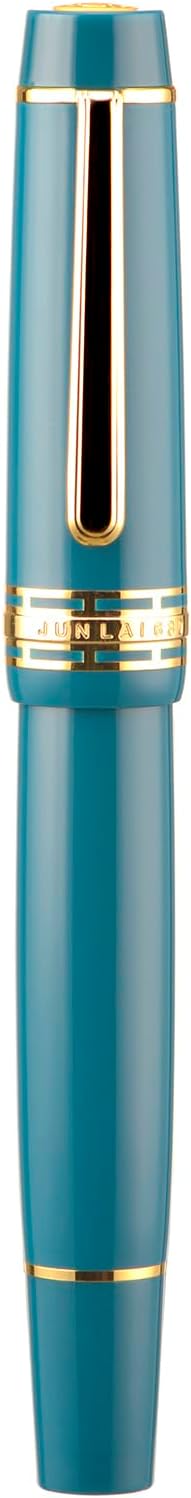 Wing Sung Junlai 630 Acrylic Fountain Pen – #8 Fine Nib, Piston Filling System, Flat Top Design, Blue-Green / Maroon / Piano Black (Fence Ink Tank, Gold Trim)