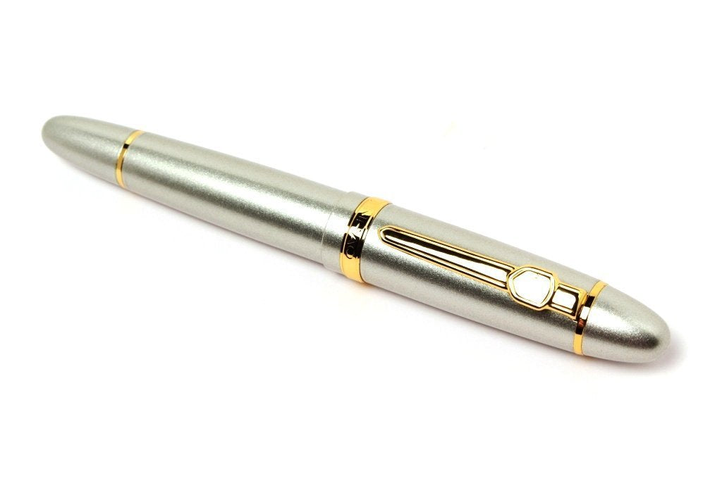 Jinhao 159 Heavyweight Signature Fountain Pen – Shiny Silver with Gold Trims, Streamlined Design, Medium Nib & Ink Converter